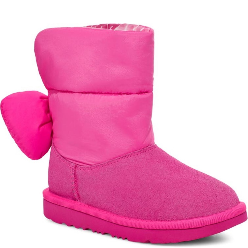 🆕PINK UGG Bailey Back Bow Girls Water-Resistant Maxi PUFFER Boot NWT Rock Rose - Picture 5 of 8